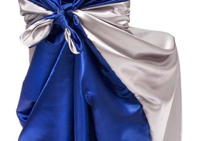 Silver/Blue Satin Chair Cover